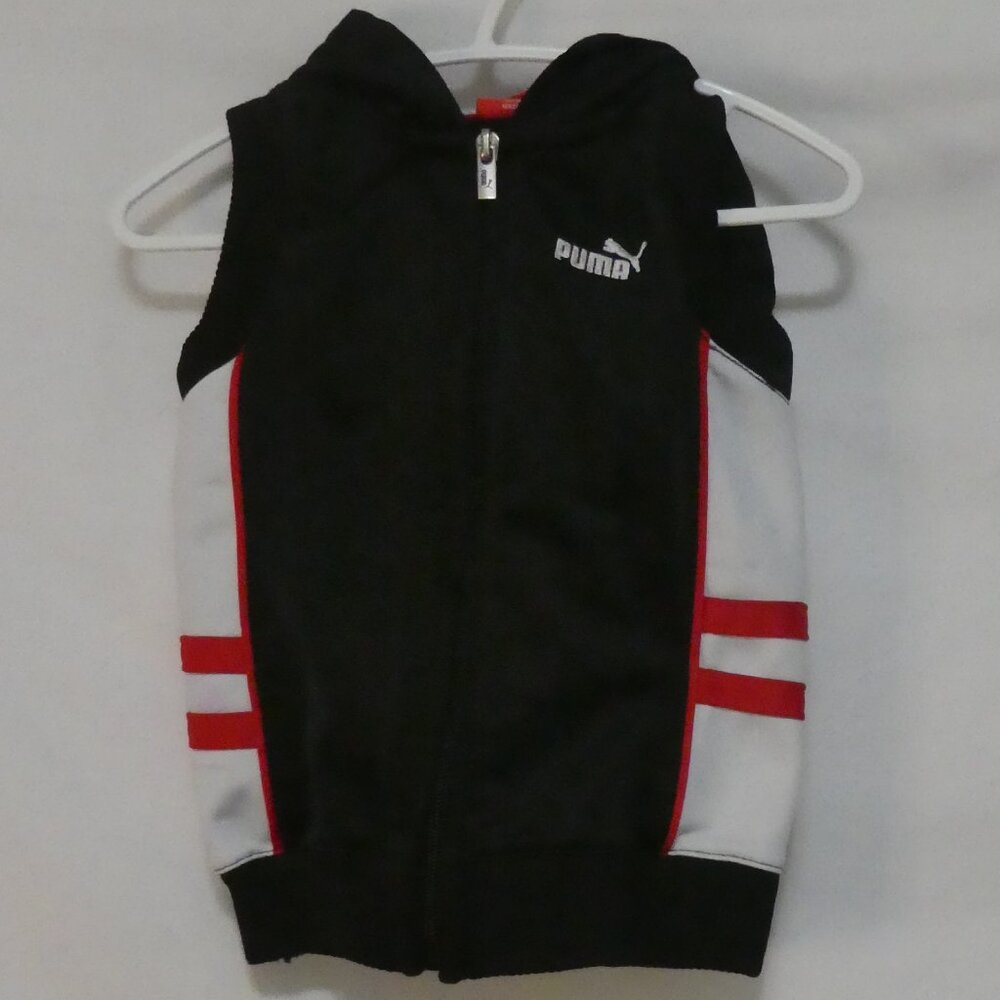 Y2K PUMA 24 months Black Zip-Up Hoodie Vest With Stripes Embroidered Puma Logo